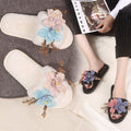 Factory direct women's fuzzy slippers - new autumn/winter collection: fabric flower design, korean style, plush, warm, indoor/outdoor wear