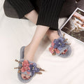 Factory direct women's fuzzy slippers - new autumn/winter collection: fabric flower design, korean style, plush, warm, indoor/outdoor wear