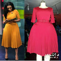 women's clothing new arrival summer african fashion pleated fashionelegantplus sizepure color round neck short-sleeved fashiondress