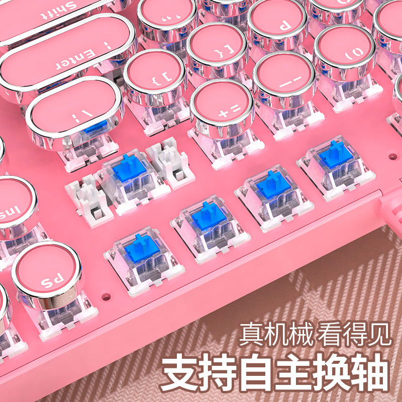 Genuine mechanical keyboard green axis girls popular girl heart pink blue round button game punk cross-border private model wholesale
