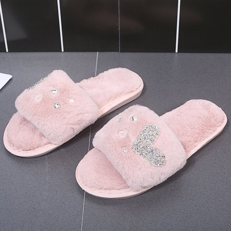 2024new arrivalstuffed slippers women's one-line heattechk-style home confinement shoes indoor and outdoor flat heel women's cotton slippers