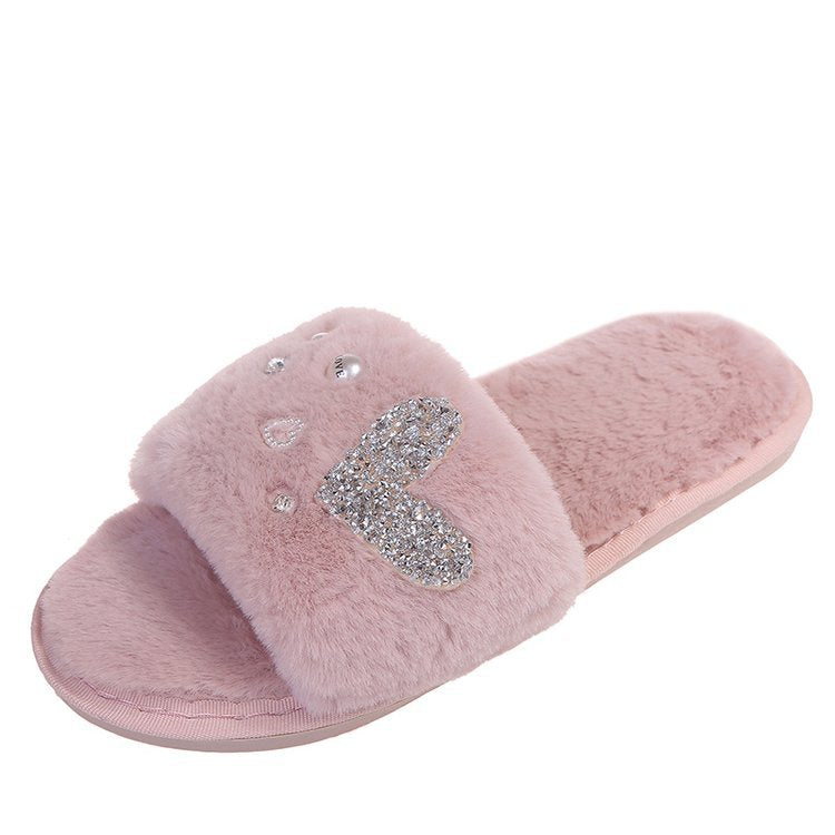 2024new arrivalstuffed slippers women's one-line heattechk-style home confinement shoes indoor and outdoor flat heel women's cotton slippers