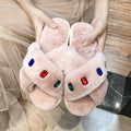 Export 2024new arrivalall year round slippers women's flats cross stuffed indoor home open rhinestone fur slippers cotton slippers