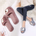 2024 fall/winter new trendy fuzzy slippers for women, outdoor wear, flat one-strap slides, chunky metal sole, korean style fuzzy shoes