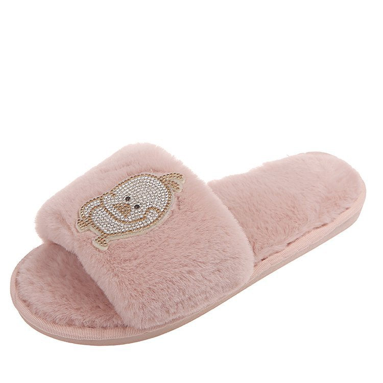 Ins cute girl heart smiley face stuffed slippers winter home daily use cotton slippers student slippers dropshipping