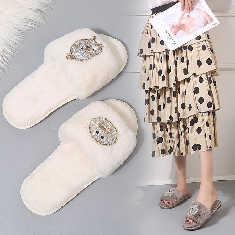 Ins cute girl heart smiley face stuffed slippers winter home daily use cotton slippers student slippers dropshipping