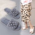 Spring fallwinter pearl flip flop women's fleece-linedheattech slippers trendy plaid indoor cotton slippers student slippers women