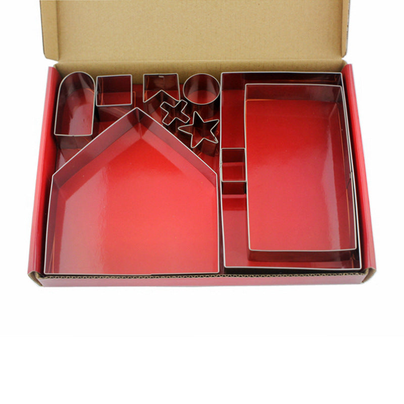 Factory direct new arrival: 3d stainless steel cookie cutter set - christmas gingerbread house 10-piece baking tool kit