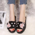2024 fall/winter new japanese-style fuzzy slippers with floral design, rhinestone accents, warm and soft, single-strap flip-flops, trending online