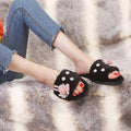2024 fall/winter new japanese-style fuzzy slippers with floral design, rhinestone accents, warm and soft, single-strap flip-flops, trending online