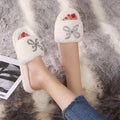Women's slippers - autumn/winter indoor flat warm slides with rhinestone detail, fashionable open toe, comfortable lazy slippers with furry trim