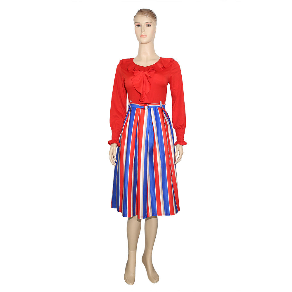 European and american cross-border e-commerce african plus size women's a-line skirt   striped flared skirt dress