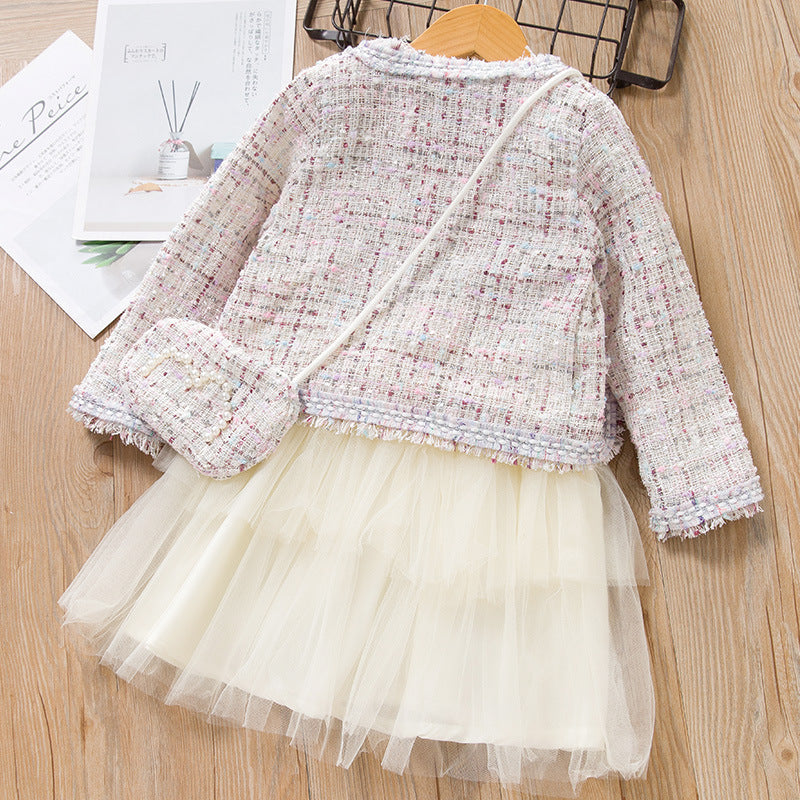 Girls' dress autumn new arrivals: korean & japanese style chic chanel-inspired three-piece set, girls' outfit, children's clothing, princess dress