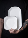 Japanese-style dinnerware set: nordic minimalist hand-painted black rim ceramic bowls and plates for home use - perfect for serving meals and rice