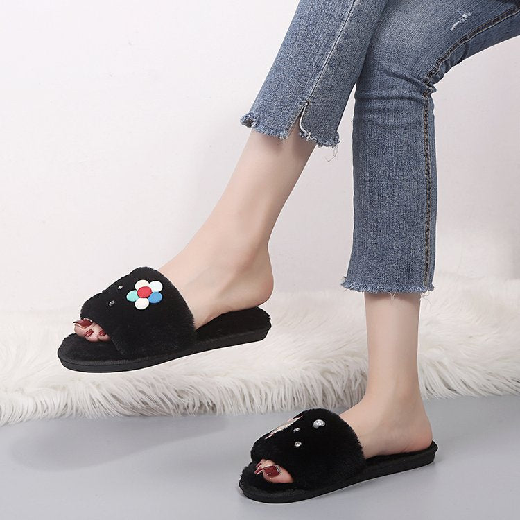 2024 women's cotton slippers - trendy couple style, home wear, floral design, warm & plush, korean style for boys, girls, and students
