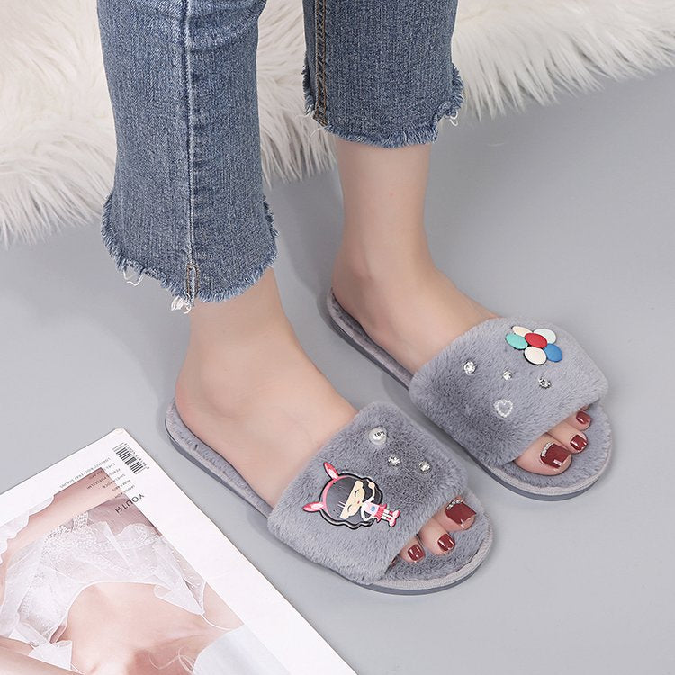 2024 women's cotton slippers - trendy couple style, home wear, floral design, warm & plush, korean style for boys, girls, and students