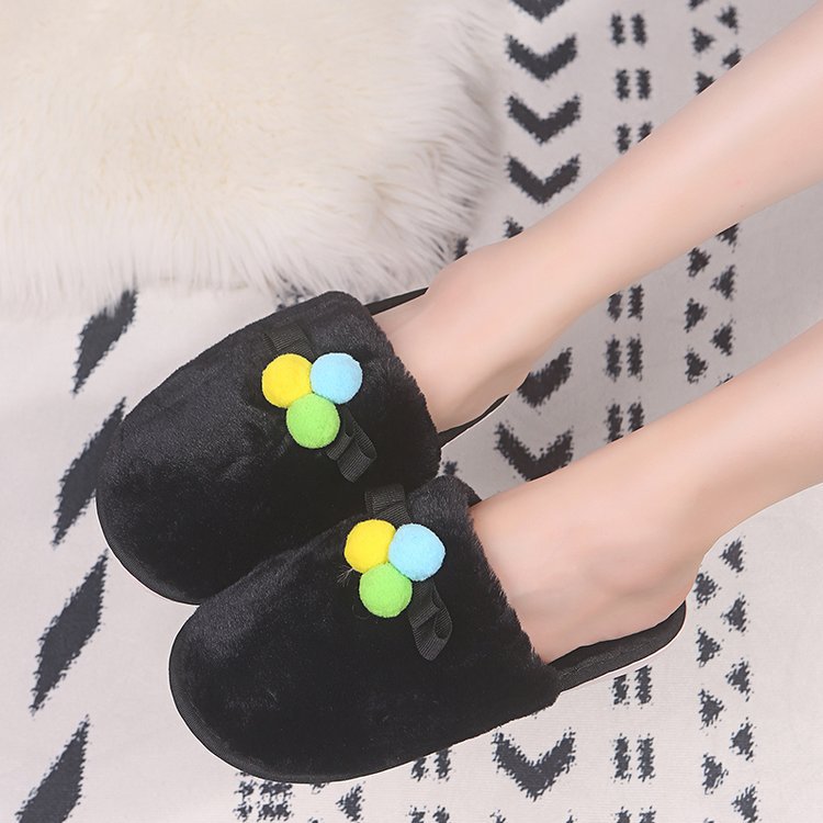 2024 fall/winter new arrivals: women's korean style minimalist cotton slippers with large bow – thickened, warm, and non-slip