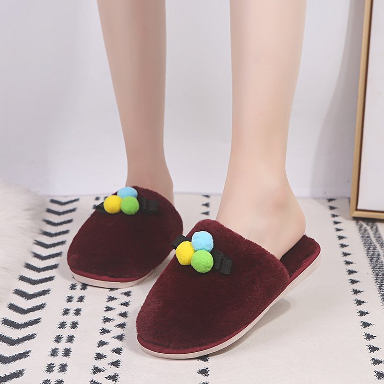 2024 fall/winter new arrivals: women's korean style minimalist cotton slippers with large bow – thickened, warm, and non-slip