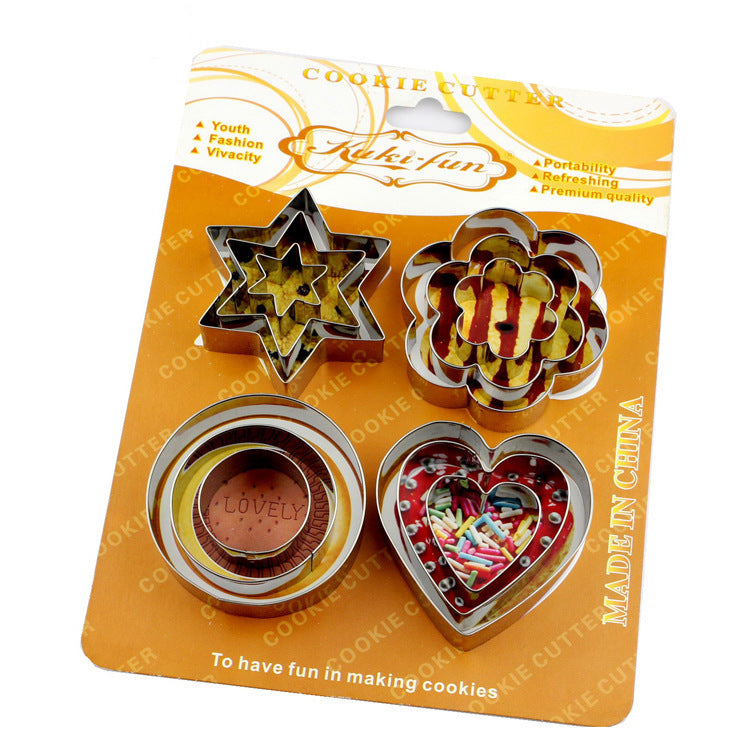 Factory direct stainless steel cookie cutter set - 12 piece heart shaped fondant cake mold christmas baking tools