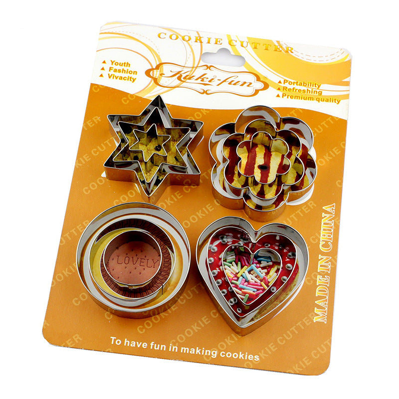 Factory direct stainless steel cookie cutter set - 12 piece heart shaped fondant cake mold christmas baking tools