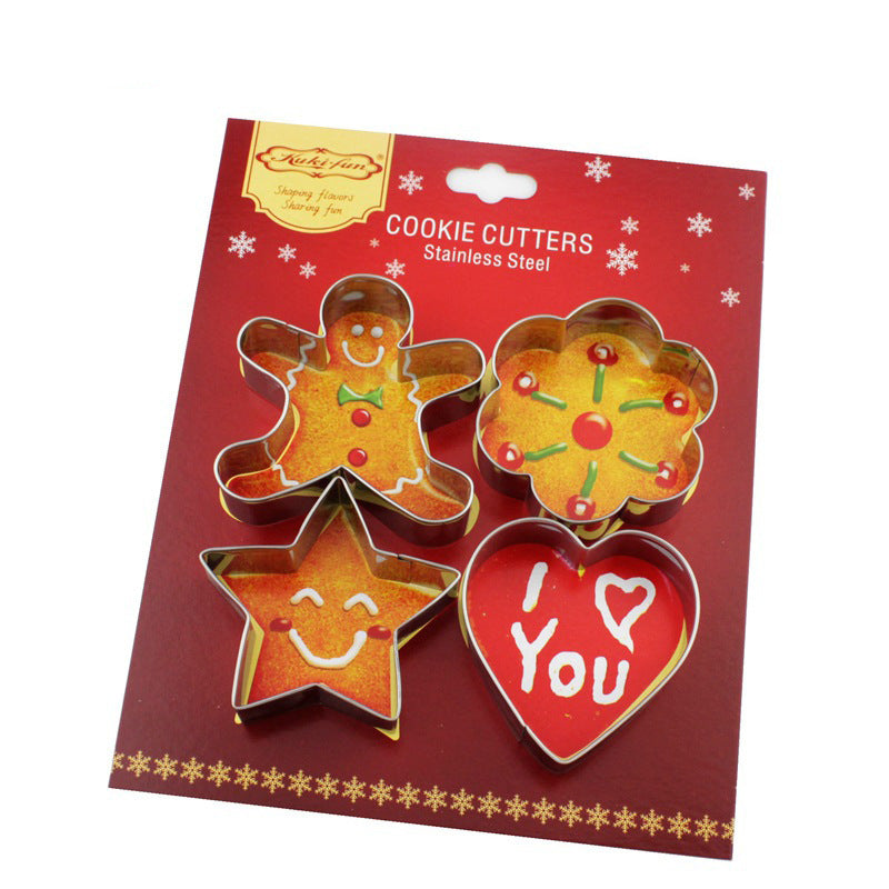 Ready-to-ship christmas stainless steel cookie cutter set - gingerbread man, plum blossom, heart-shaped baking tools & cake molds