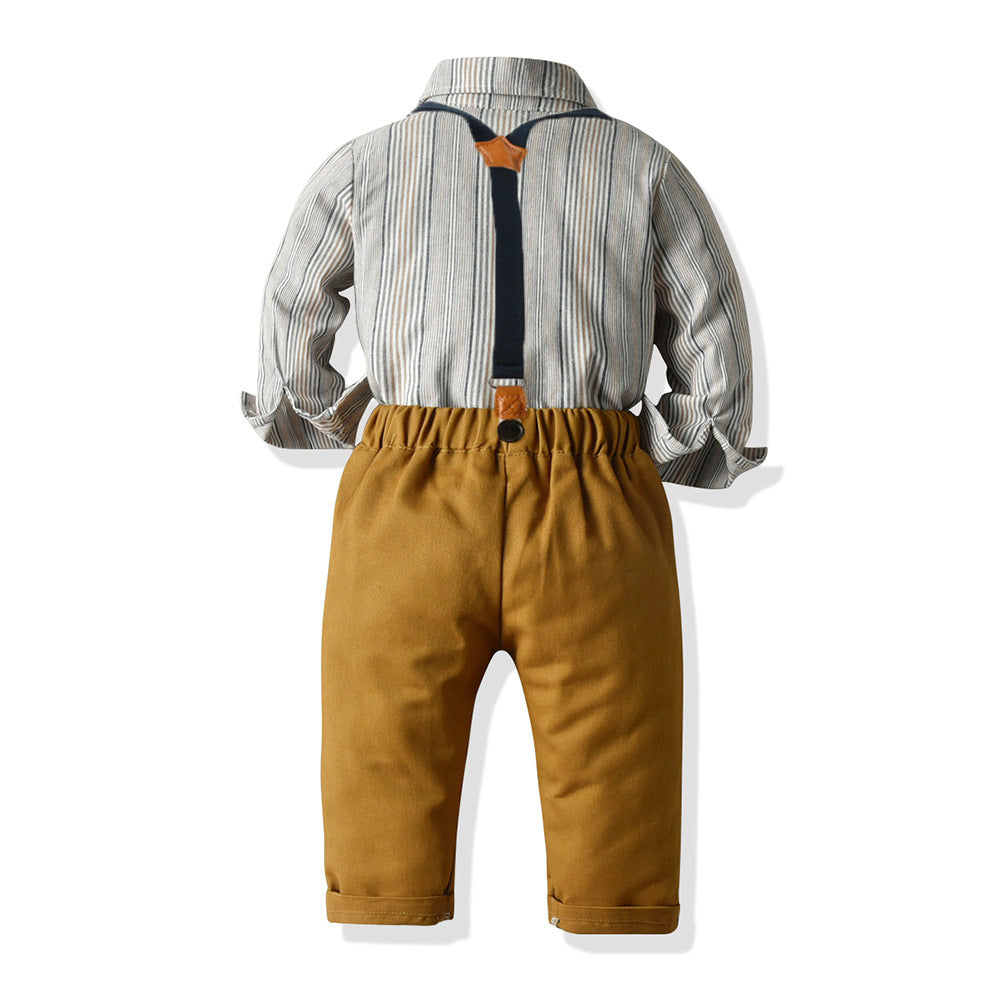 Export children's clothing boyssuitspring & fall clothing kids cotton pinstripe long sleeves shirt overalls baby boy gentleman's clothing