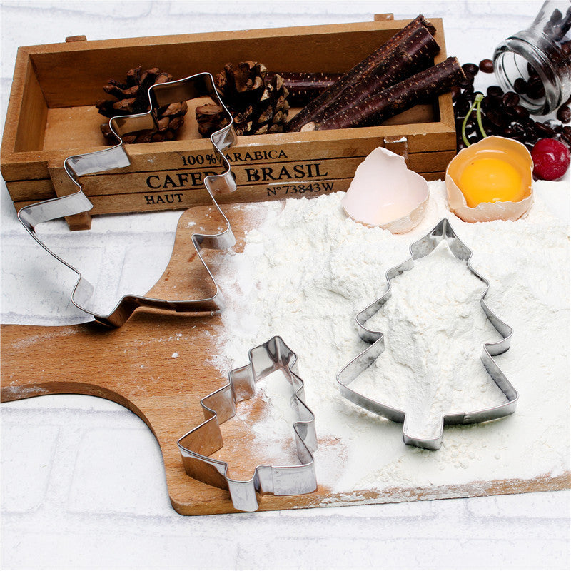 Factory direct wholesale christmas stainless steel cookie cutter set - 3 piece christmas tree & botanical diy baking stencil
