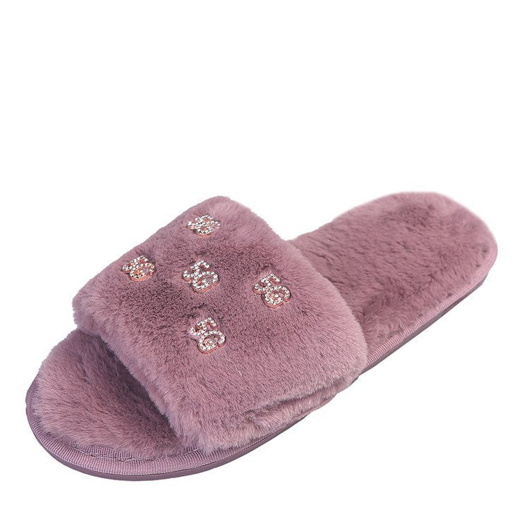 K-styleflatsstuffedoutwearfall and winter shoes slippersfashion2024new arrivalautumnet celebrity one-line slippers furry slippers for women
