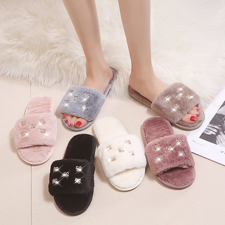 K-styleflatsstuffedoutwearfall and winter shoes slippersfashion2024new arrivalautumnet celebrity one-line slippers furry slippers for women