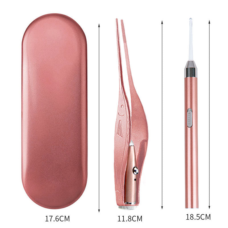Rechargeable light-emitting ear spoon set, nose pick, ear pick, earwax, baby battery light buckle, ear pick set wholesale