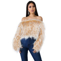 Wish independent station  hot selling european and american women's clothing sexy one shoulder gradient color anti-long fur short tops