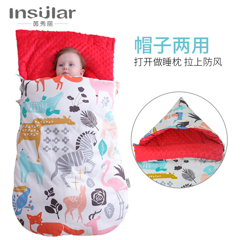 Yinxiu large baby anti-surprise autumn and winter thickened sleeping bag dual-purpose newborn holding quilt baby bean blanket sleeping bag