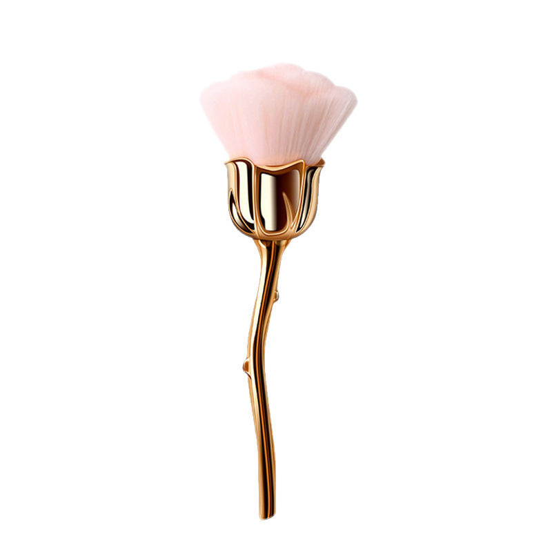 New gold electroplated rose powder brush, large soft bristle nail art dust brush, single pack floral makeup brush