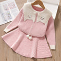 Cute autumn baby and toddler skirt suit baby girl cartoon chidori grids cute cat sweater skirt suit for street stalls