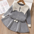 Cute autumn baby and toddler skirt suit baby girl cartoon chidori grids cute cat sweater skirt suit for street stalls