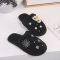 Korean style floral plush closed-toe slippers - women's comfortable, durable, indoor pearl home slippers
