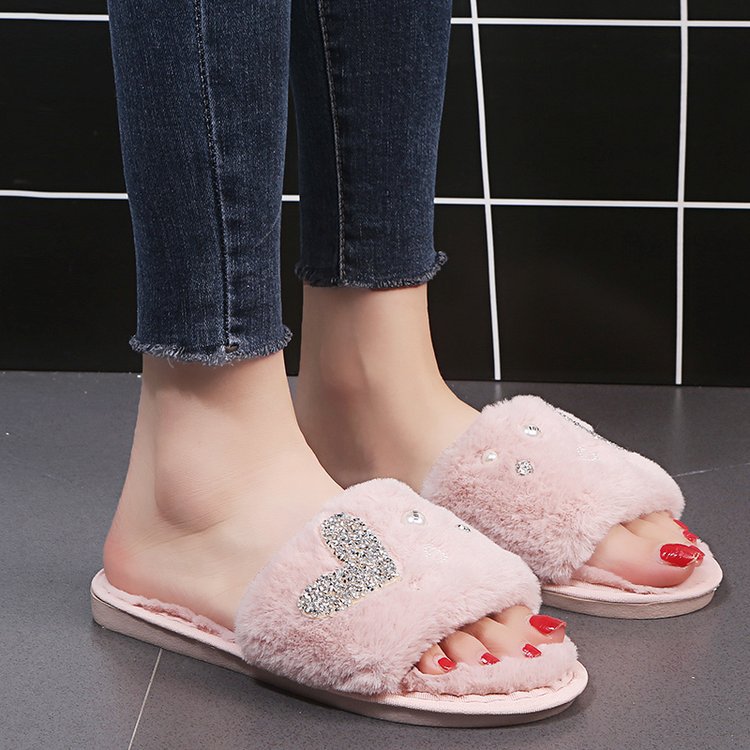 2024new arrivalstuffed slippers women's one-line heattechk-style home confinement shoes indoor and outdoor flat heel women's cotton slippers