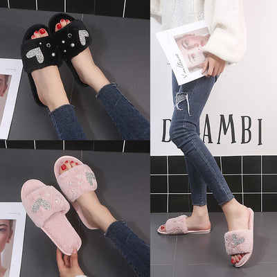2024new arrivalstuffed slippers women's one-line heattechk-style home confinement shoes indoor and outdoor flat heel women's cotton slippers