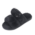 European and american new rhinestone furry slippers women's cross-border one-strap bow indoor ladies slippers autumn and winter furry slippers