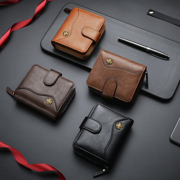 Factory supply wallet men's retro wallet short men's multi-functional wallet zipper change bag one piece