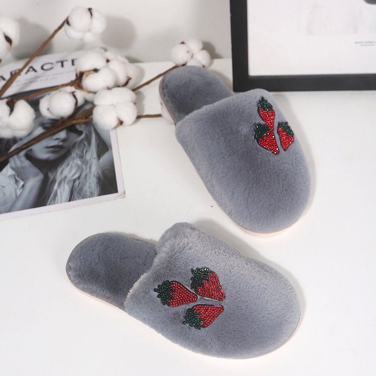 Winter fruit cotton slippers floor slippers women's stylish internet celebrity rhinestone home slippers k-stylestuffed indoor shoes women