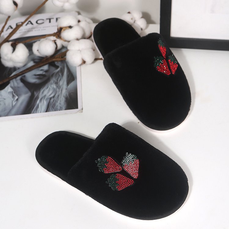 Winter fruit cotton slippers floor slippers women's stylish internet celebrity rhinestone home slippers k-stylestuffed indoor shoes women