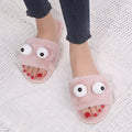 Korean autumn/winter new thickened plush warm slippers - big eyes, one-strap, women's cartoon flat cotton slippers (matching styles available)