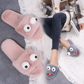 Korean autumn/winter new thickened plush warm slippers - big eyes, one-strap, women's cartoon flat cotton slippers (matching styles available)