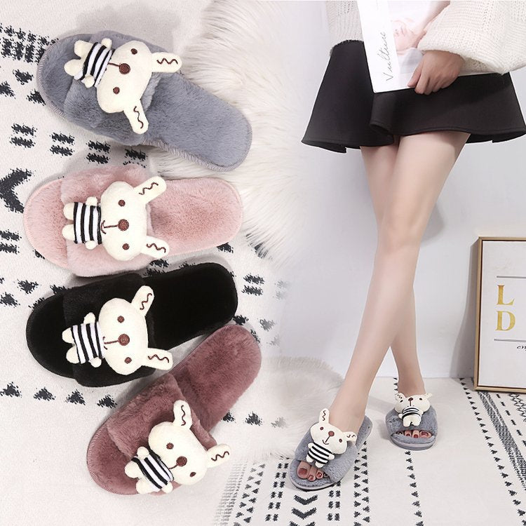 Winternew arrival women's cotton slippers rabbit family warm cartoon stuffed slippers one piece drop shipping indoor slippers