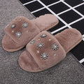 Winternew arrival rhinestone fur slippers women's indoor home flatsheattech open toe one-piece stuffed slippers floor mops
