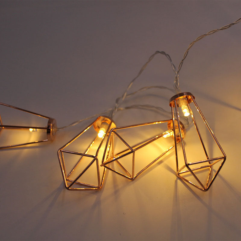 Cross-border new product 3 meters 20LED wrought iron diamond light string, water drop geometric small lantern Christmas decorative battery light