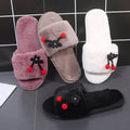 2024new arrival fur slippers women's fall and winter home women's shoes flats cherry outwear indoor one-line slippers stuffed slippers