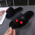 2024new arrival fur slippers women's fall and winter home women's shoes flats cherry outwear indoor one-line slippers stuffed slippers