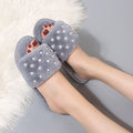 Spring fallwinter pearl flip flop women's fleece-linedheattech slippers trendy plaid indoor cotton slippers student slippers women
